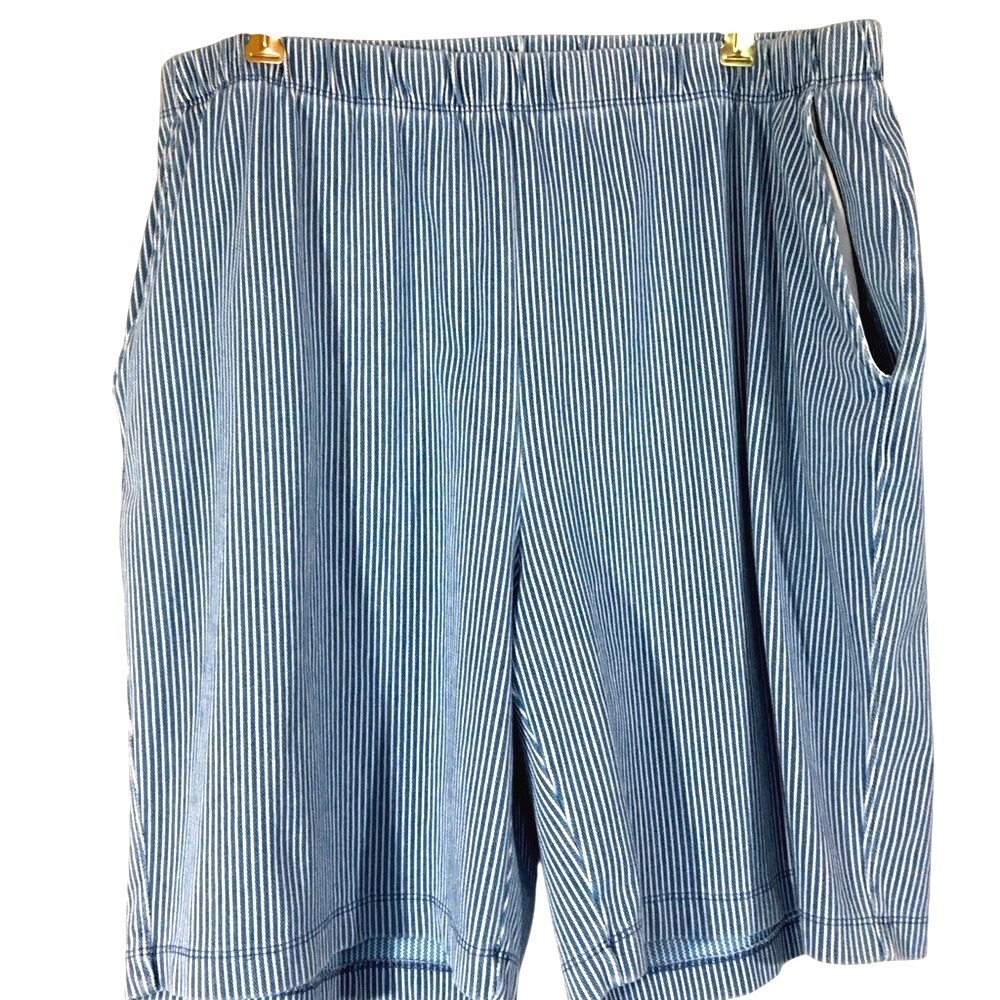 Lands End Shorts Womens L Blue White Striped Elastic Waist Pull On